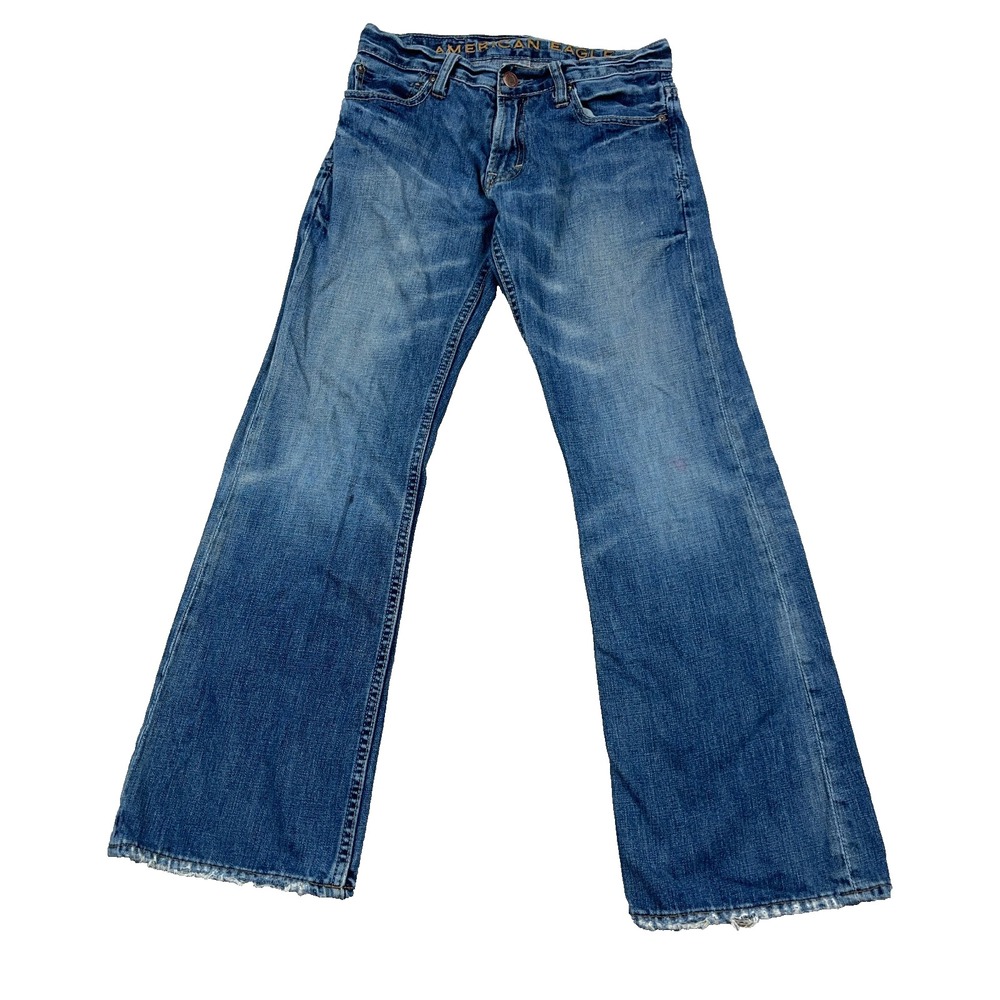Vintage Y2K American Eagle Jeans Men 26x28 Low Rise Bootcut Distressed Baggy